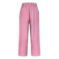 thumbnail image 5 of Dasayo Chinos Pants for Women Elastic Waist Pink Cotton Loose Slacks Comfy Striped Casual Trousers Women Leggings L, 5 of 5
