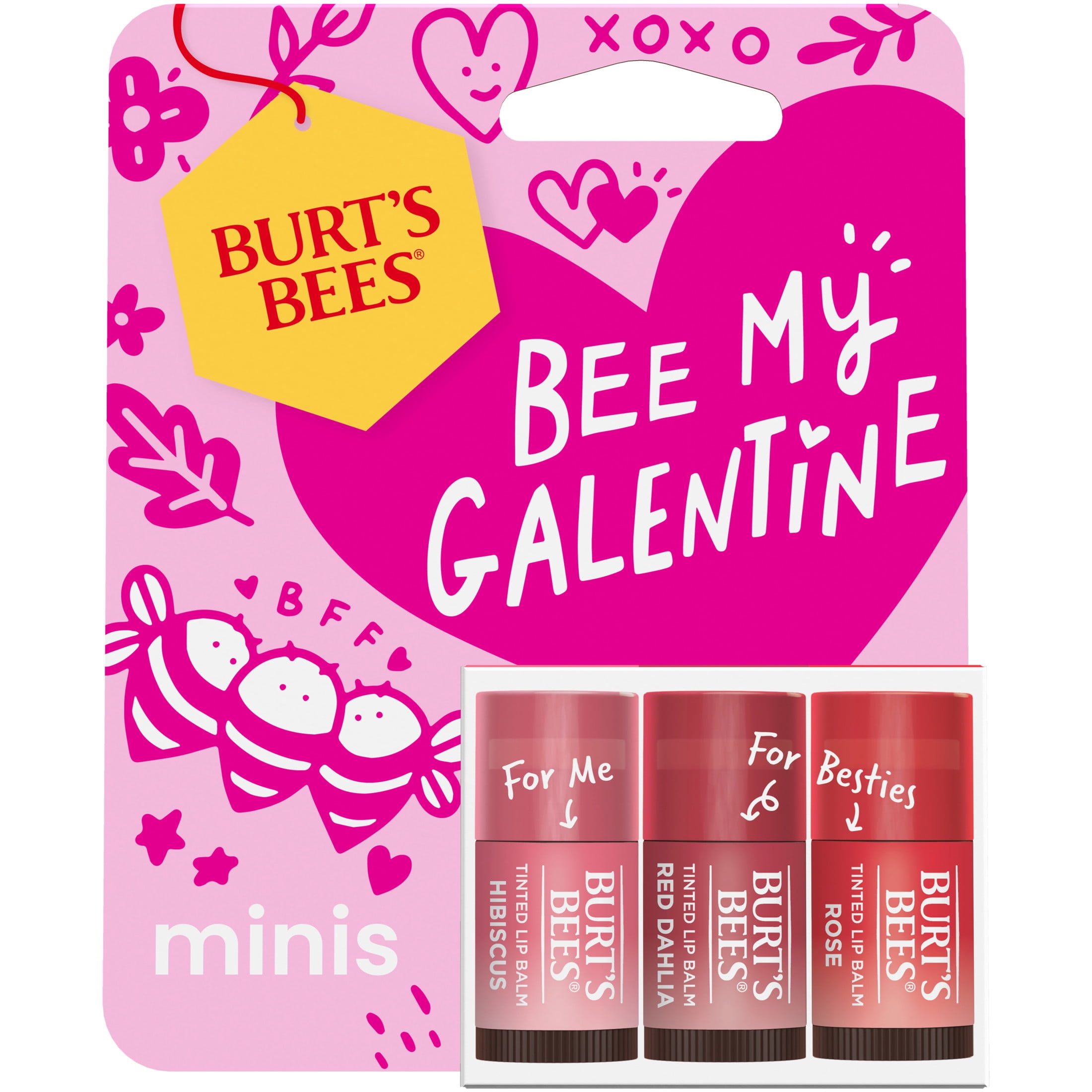 Burts Bees Bee My Galentine Minis Tinted Lip Balm Gift Set, 3-Pack, 0.049 oz.