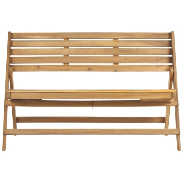 Hawthorne Collection Steel and Acacia Wood Folding Bench in Teak Color