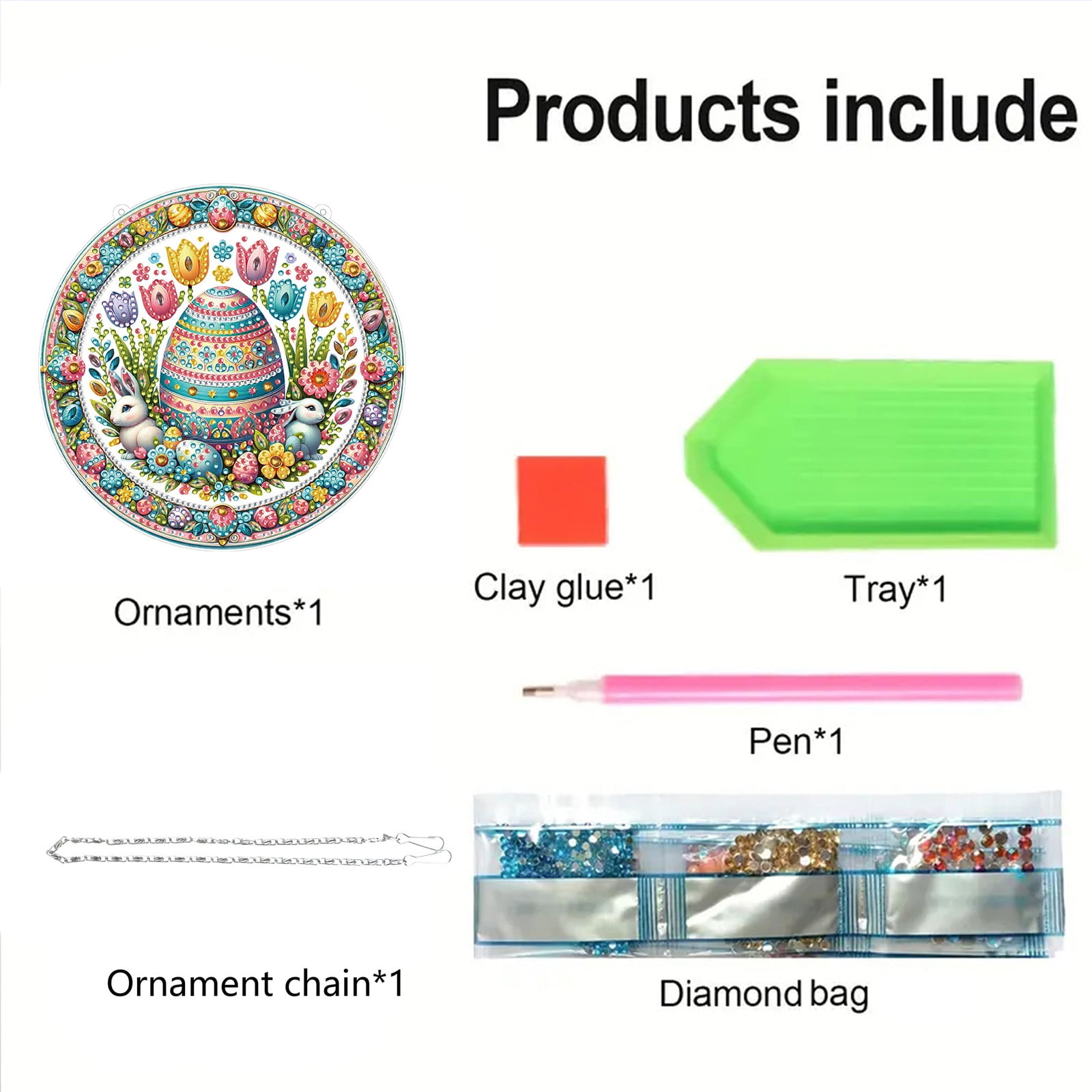 FLOPESN Circular Traditional-Style DIY Diamond Art Painting Pendant Easter Creative Design PET Material Home Decor Pendant