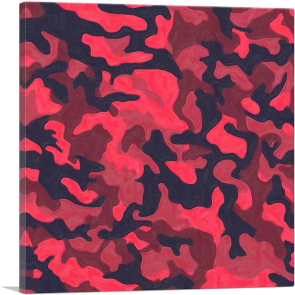 ARTCANVAS Berry Pink Black Maroon Camo Camouflage Pattern Canvas Art Print - Size: 12" x 12" (1.50" Deep)
