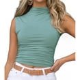 thumbnail image 2 of Women Sleeveless Mock Turtleneck Tank Tops Slim Crop Top Shirts, 2 of 6