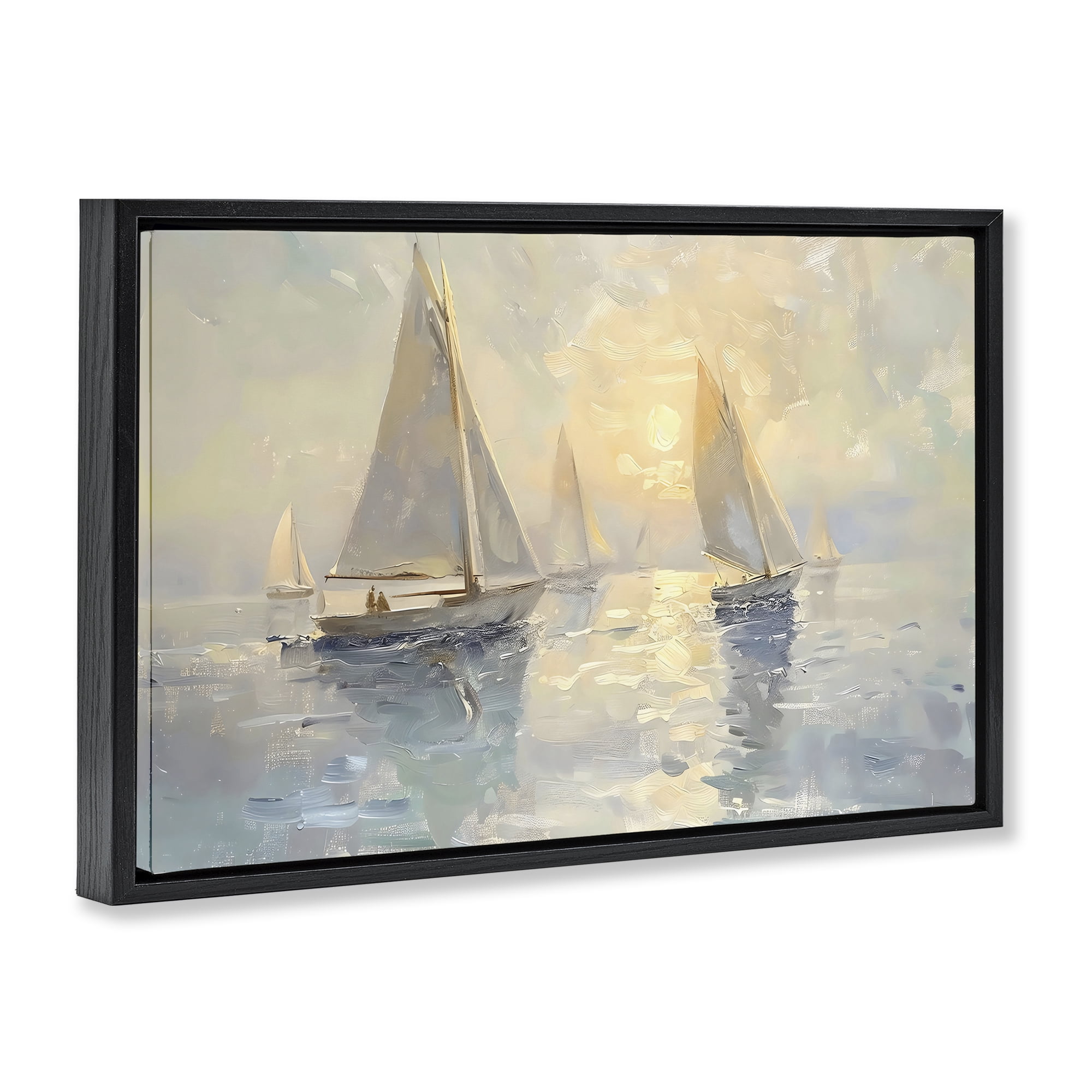 Stupell Industries Sunset Sailboats Glow Black Framed Floater Canvas Wall Art, design by Creative Studio