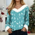 thumbnail image 2 of larppty Women's Faux Fur Trim V-Neck Sweater | Festive Christmas Graphic Long Sleeve Holiday Top (Sky Blue, XXL), 2 of 5