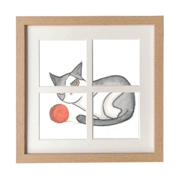 Miaoji Painting Watercolor Puppet Cat Frame Wall Tabletop Display 4 Openings Picture