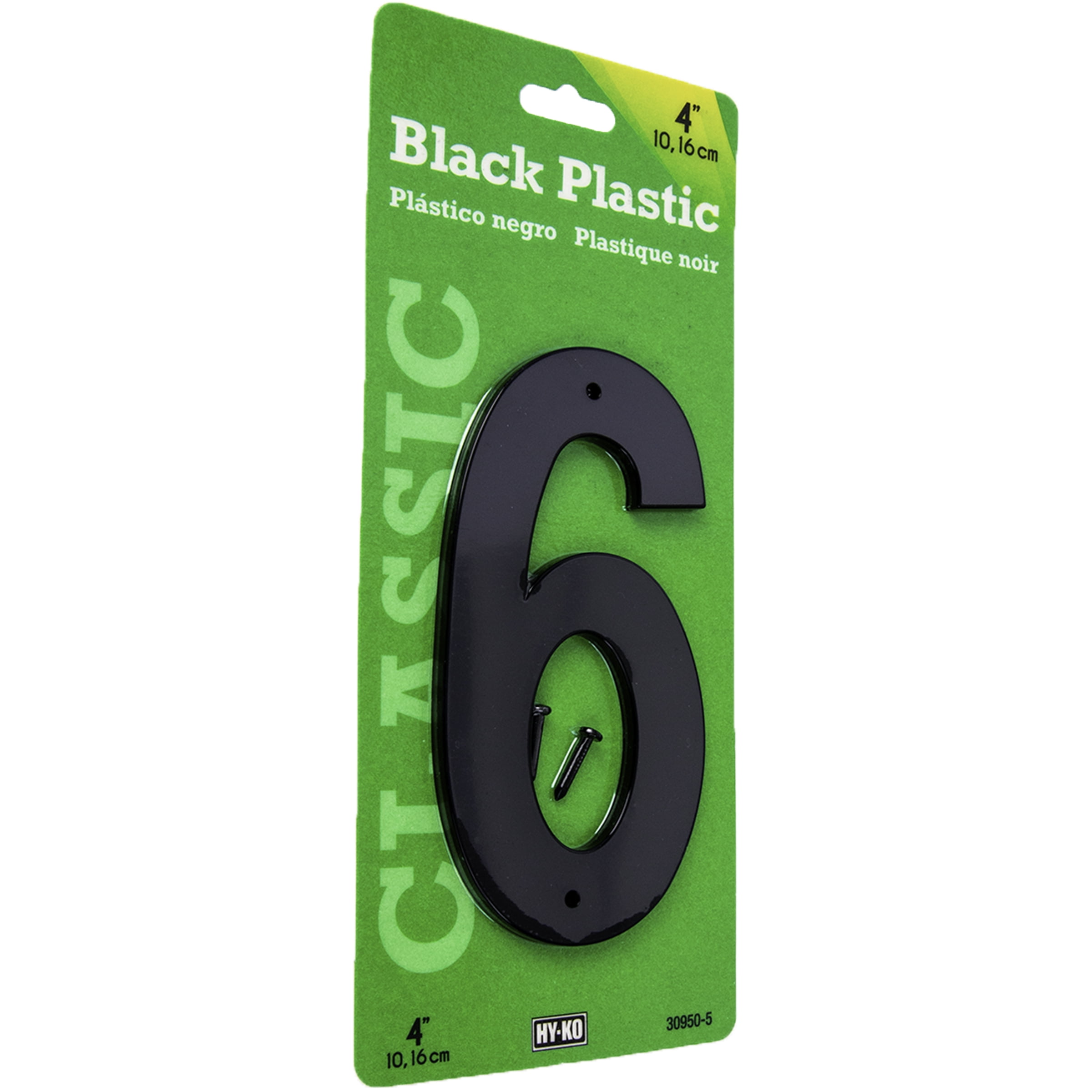(3 pack) HY-KO 4" Black Plastic Modern Number 6