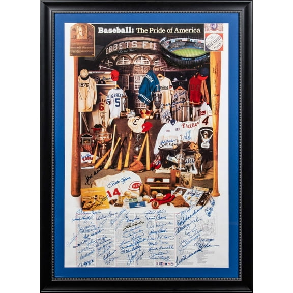 Mickey Mantle Joe Dimaggio Ted Williams HOF Signed 24x37 Poster 60 Sigs JSA COA