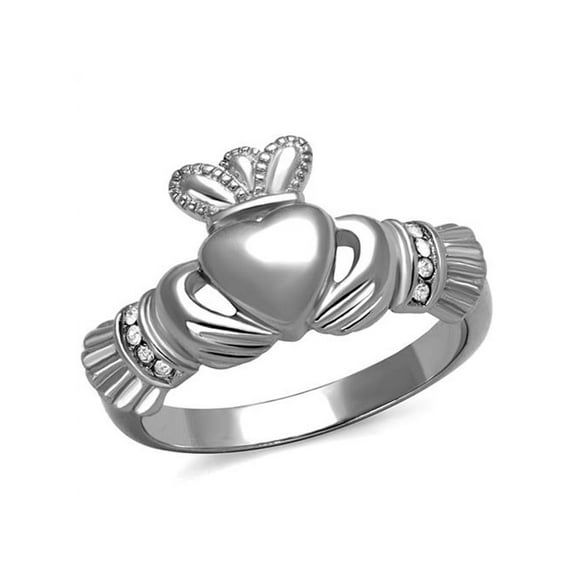 Stainless Steel Irish Claddagh Crystal Promise Fashion Ring Women's Size 10