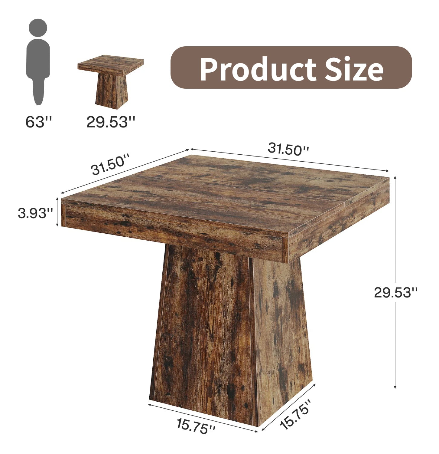 Fnova 31.5" Square Farmhouse Dining Table, Wood Coffee Table for 4 People, Modern Kitchen Table for Dining Room, Dark Brown (Chairs Not Included)