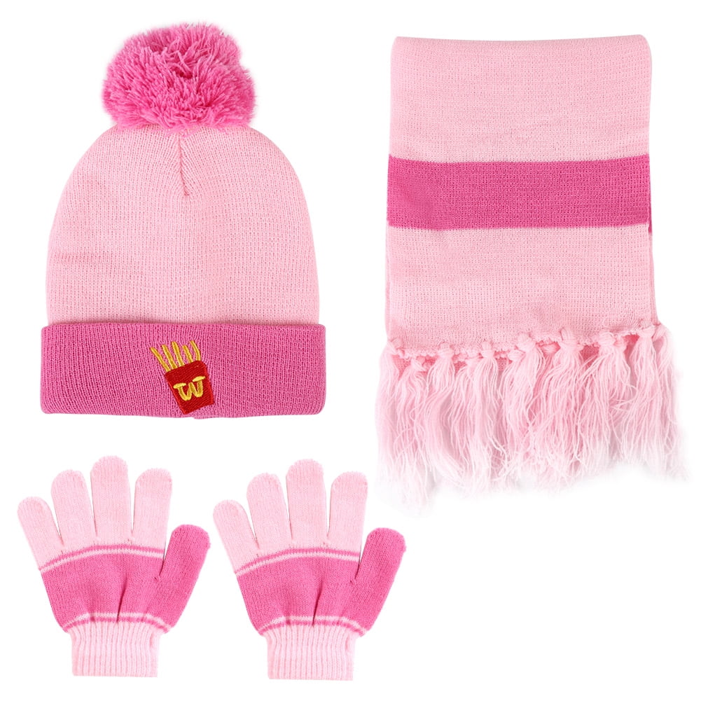 Baohooya Scarf Hat And Gloves Set For Unisex Kids 3-8 YearsToddler Girl Boy Winter Warm Knitted Cute Comfortable Set 