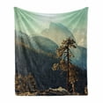 thumbnail image 1 of Yosemite Soft Flannel Fleece Throw Blanket, Yosemite National Park from the Top of Mountain Misty Morning Landscapes Photo, Cozy Plush for Indoor and Outdoor Use, 50" x 70", Teal Brown, by Ambesonne, 1 of 6