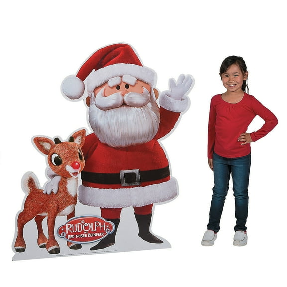 57 1/4" Santa & Rudolph the Red-Nosed Reindeer Life-Size Cardboard Cutout Stand-Up