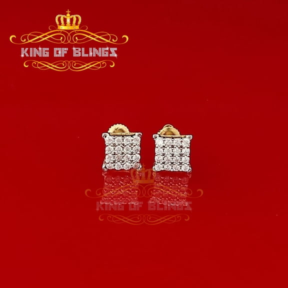 King of Bling's Elegant Yellow 925 Silver Screw Back 0.50ct Cubic Zirconia Square Earrings Women