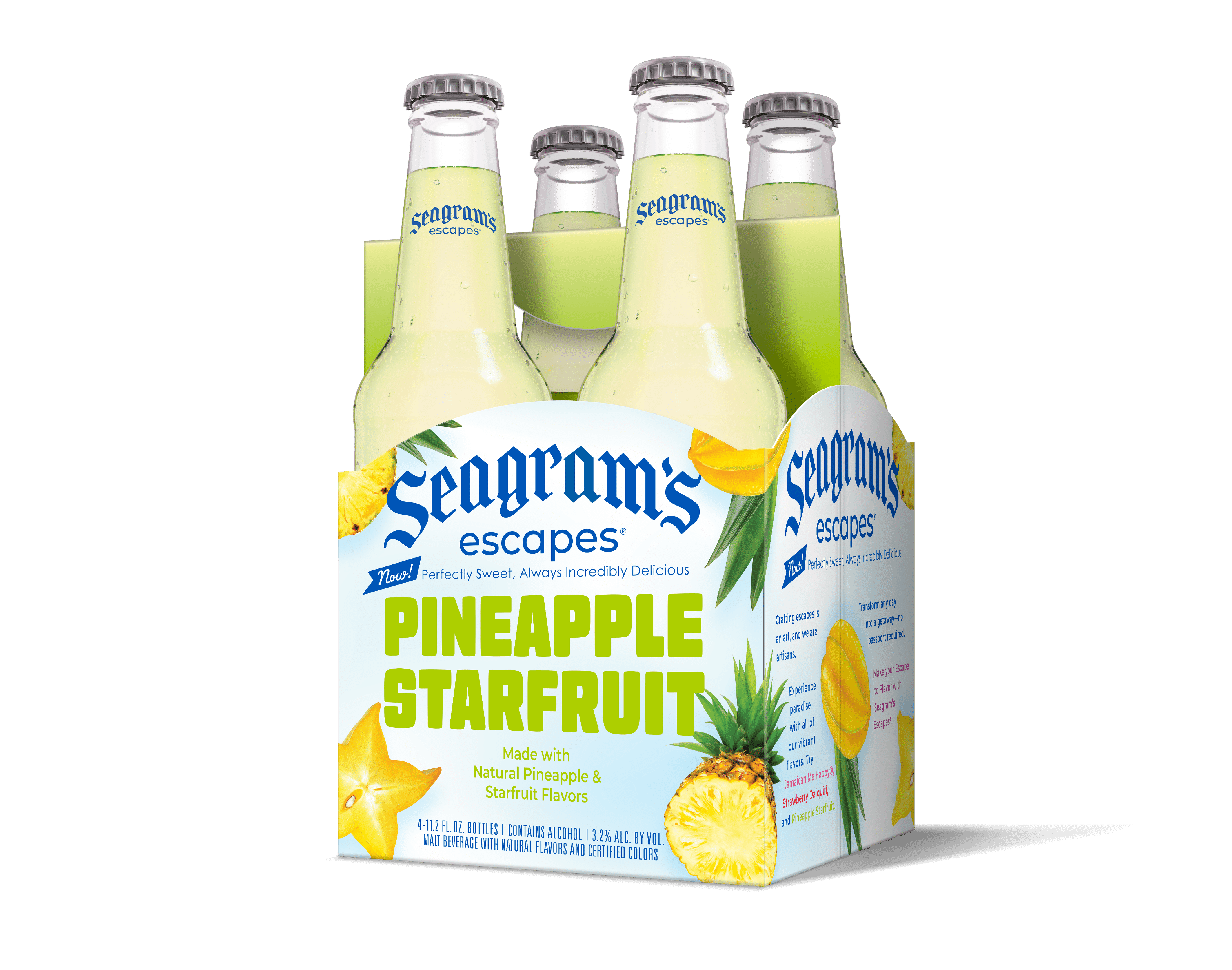 Seagram's Escapes Pineapple Starfruit Malt Beverage, 4 Pack, 11.2 fl oz Bottles