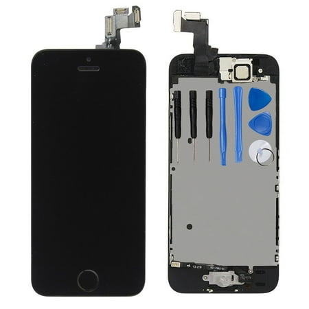 Ayake Full Display Assembly for iPhone 5s Black LCD Screen Replacement with Front Facing Camera, Speaker and Home Button Pre-Assembled (All Required Tools (Best Front Facing Camera Phone)