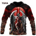 thumbnail image 3 of Sudadera con capucha y sudadera con estampado 3D de tatuaje de calavera roja oscura para hombre, sudadera unisex de primavera y otoño, ropa deportiva informal, 3 of 5