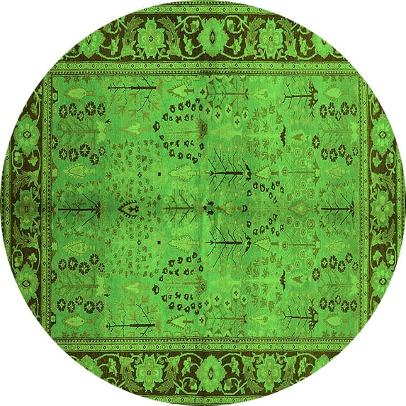 Ahgly Company Indoor Round Oriental Green Industrial Area Rugs, 7' Round
