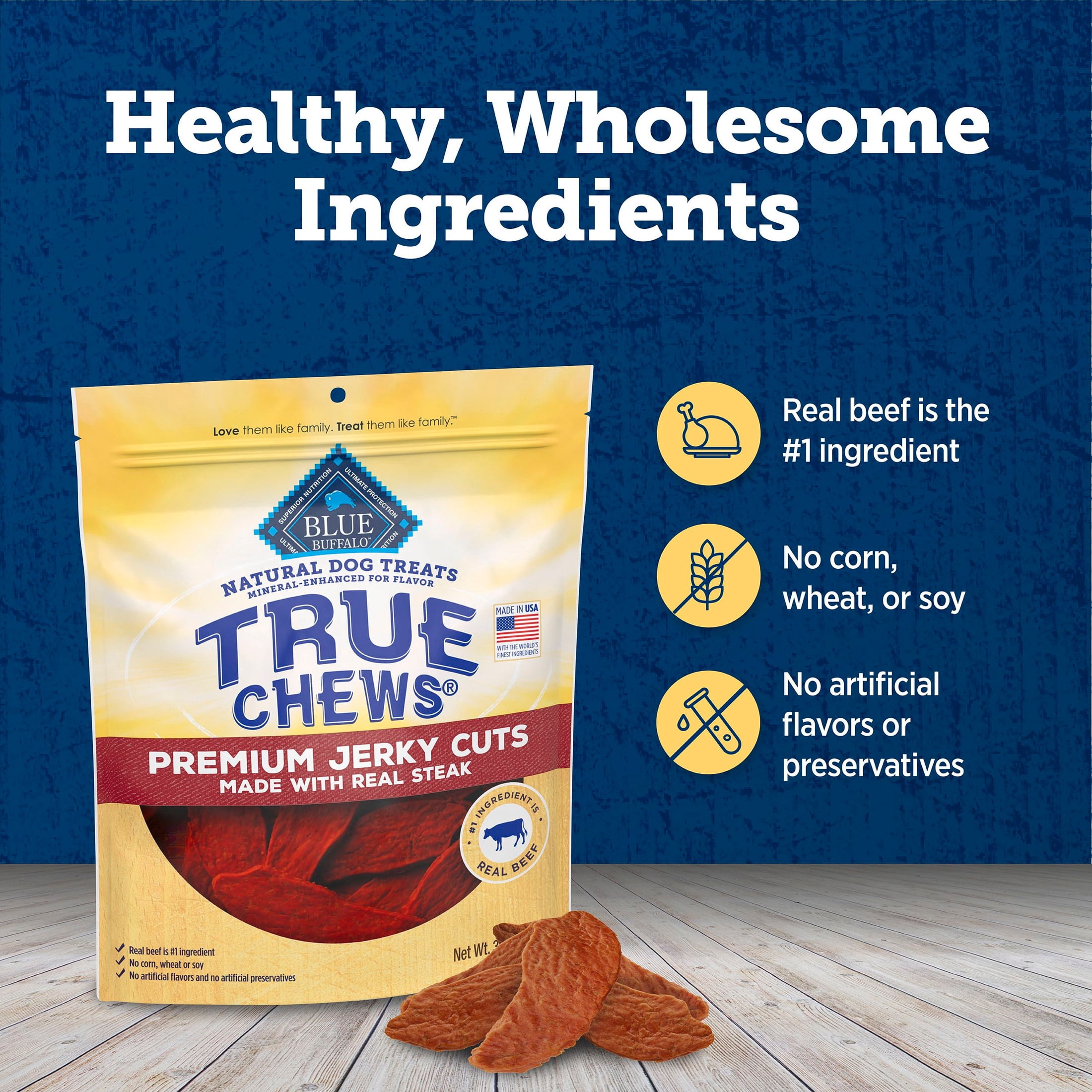 Blue Buffalo True Chews Premium Jerky Cuts Dog Treats, Beef, 30oz Bag