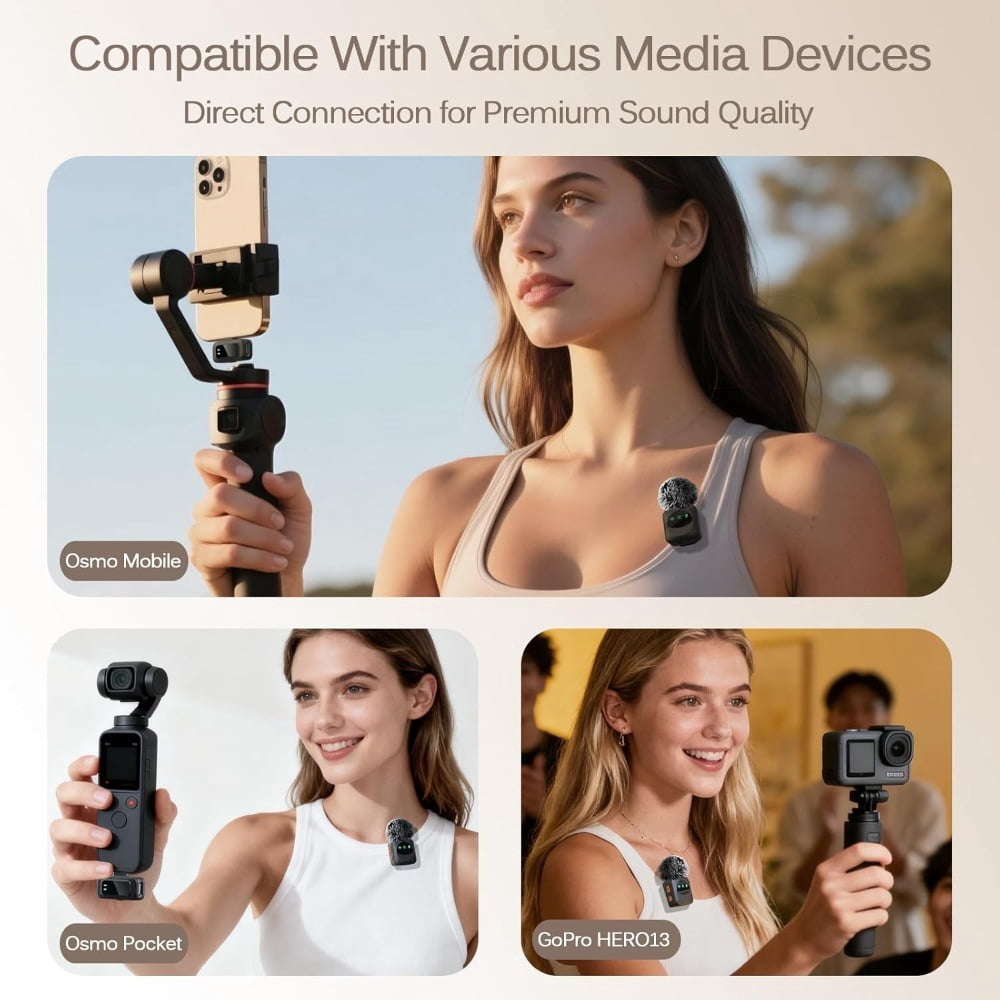 4 in 1 Mini Wireless Lavalier Microphone System Clip-On Mic for Iphone And Android, 48-Hour Battery Life with Reverb And Mute Features, Ideal for Video Recording, Vlogs