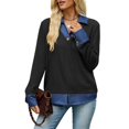 thumbnail image 5 of Wevis Women's Patch Denim Collar Knit Sweater Button Down Long Sleeve Autumn Blouse Casual Layered Look Fall Pullover Tops, 5 of 7