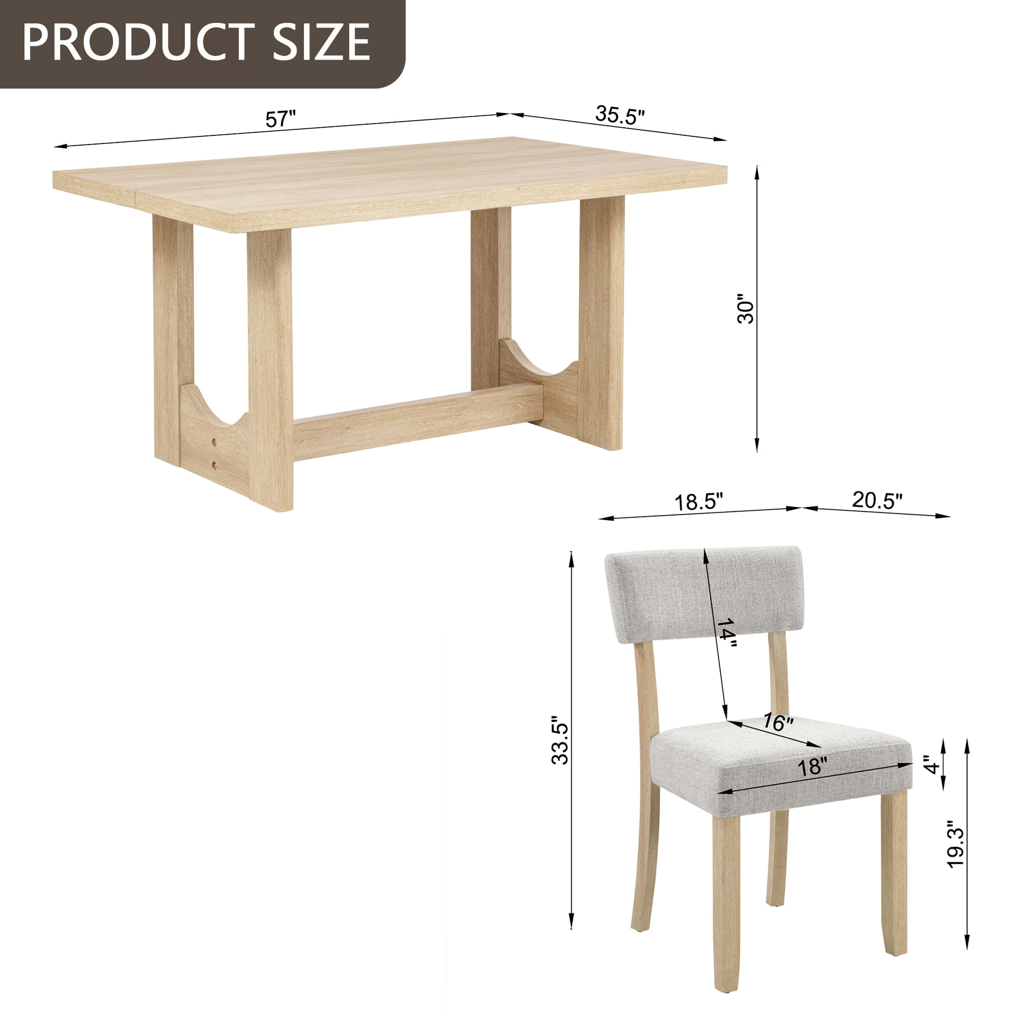 7-Piece Dining Table Set for 6, 57" Large Rectangular Table with 6 Linen Upholstered Chairs