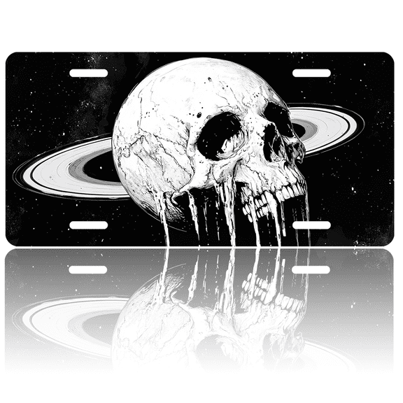1 Pcs 2D Flat License Plate Covers & Frames, Skull Planet with Saturn For Decorative Front, Waterproof For Decoration Aluminum License Plate Covers & Frames Cover For Men Women, 12" X 6"