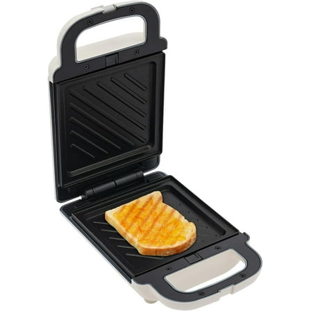 Portable Sandwich Maker, Nonstick Breakfast Machine w/Detachable Baking Tray, Double-side Heating, Breakfast Station for making Sandwiches, Eggs, Bacon (White)