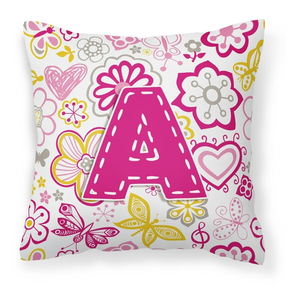 Letter A Flowers and Butterflies Pink Fabric Decorative Pillow