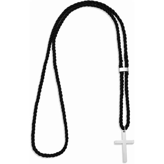 Black Cord Cross for Minister Silver Clergy Robes Cross Priest Collar N