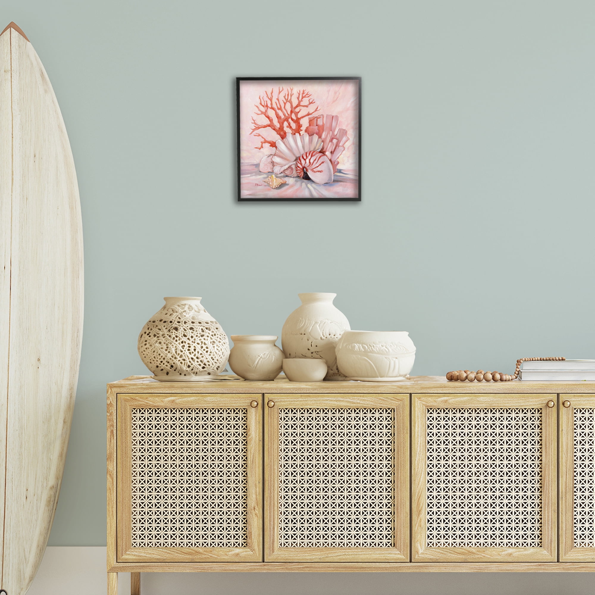 Stupell Industries Pink Coral Still Life Animals & Insects Painting Black Framed Art Print Wall Art, 17 x 17