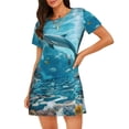 thumbnail image 1 of Balery Underwater Dolphin Scene Camisón de manga corta con cuello redondo para mujer, cómodo y elegante., 1 of 6