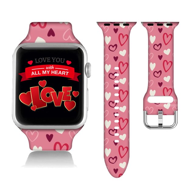 Compatible Con Regalo De San Valentín, Corazones De San Valentín Rosados, Apple Watch 38/40/41/42/44/45 Mm Para Mujeres, Hombres, Silicona Suave, Regalos Para Parejas, Decoraciones, Pulsera De Repuest