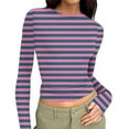 thumbnail image 5 of T-Shirts for Women Long Sleeved Round Neck Printing Slim Tight Fitting Pit Stripe Top for Women, 5 of 7