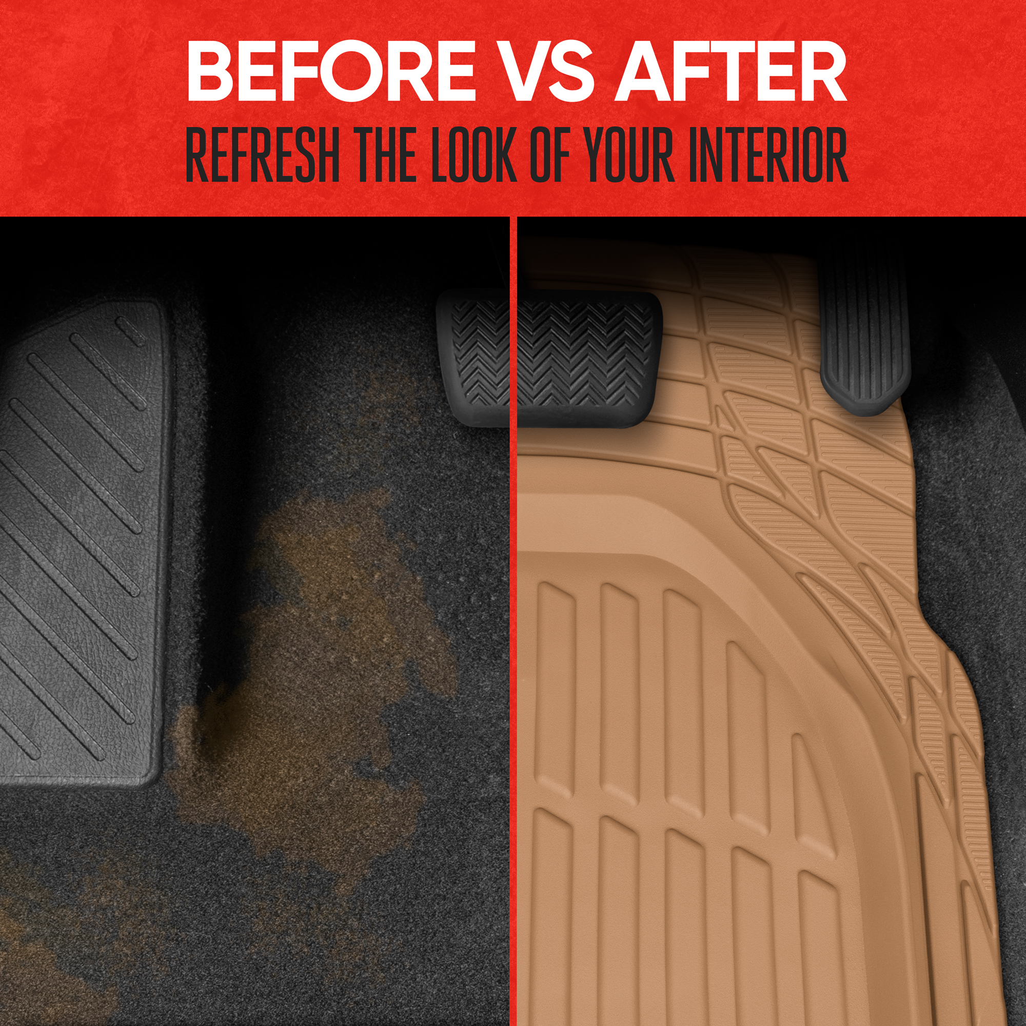 Motor Trend FlexTough Deep Dish Rubber Floor Mats, Beige, All-Weather Set photo 5
