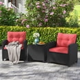 thumbnail image 2 of Gymax 3 PCS Patio Furniture Set w/Tempered Glass Coffee Table Washable Cushions Red, 2 of 10