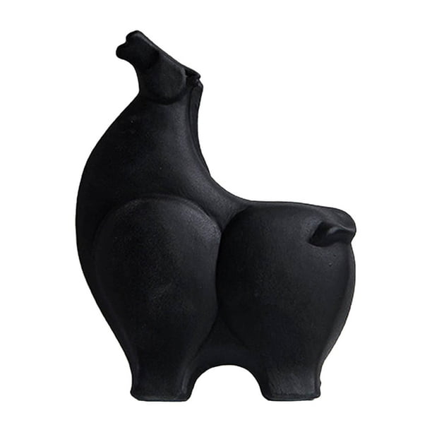 Estatua de caballo, figura de cerámica abstracta, moderna, geométrica, única, coleccionable. Negro