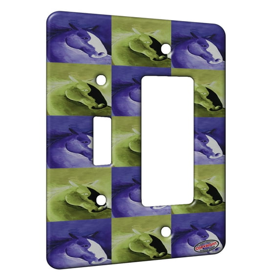 KuzmarK™ 2 Gang Single Toggle / Single Duplex Rocker Wall Plate - Purple Clydesdale Abstract Horse Pattern Art by Denise Every