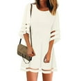 thumbnail image 1 of Daeful Robes Courtes Manches Été Plage Robe d'Été Mini Robe Unie Dames Aguichant Bohème Col Rond Blanc m, 1 of 2