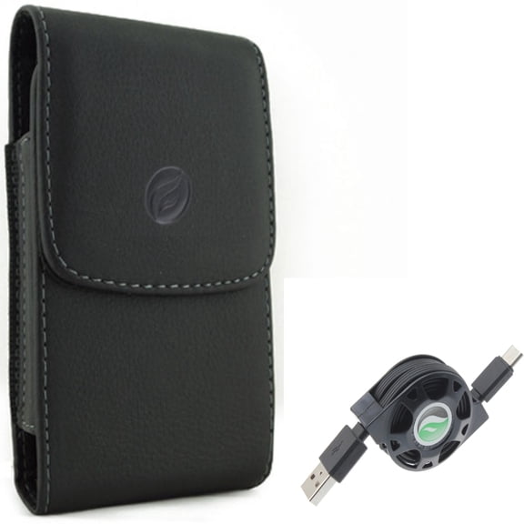 Case Belt Clip w USB-C Cable for Samsung Galaxy A73 5G,A13 5G,A03s Phones - Leather Holster Cover Pouch, Retractable Type-C Charger Power