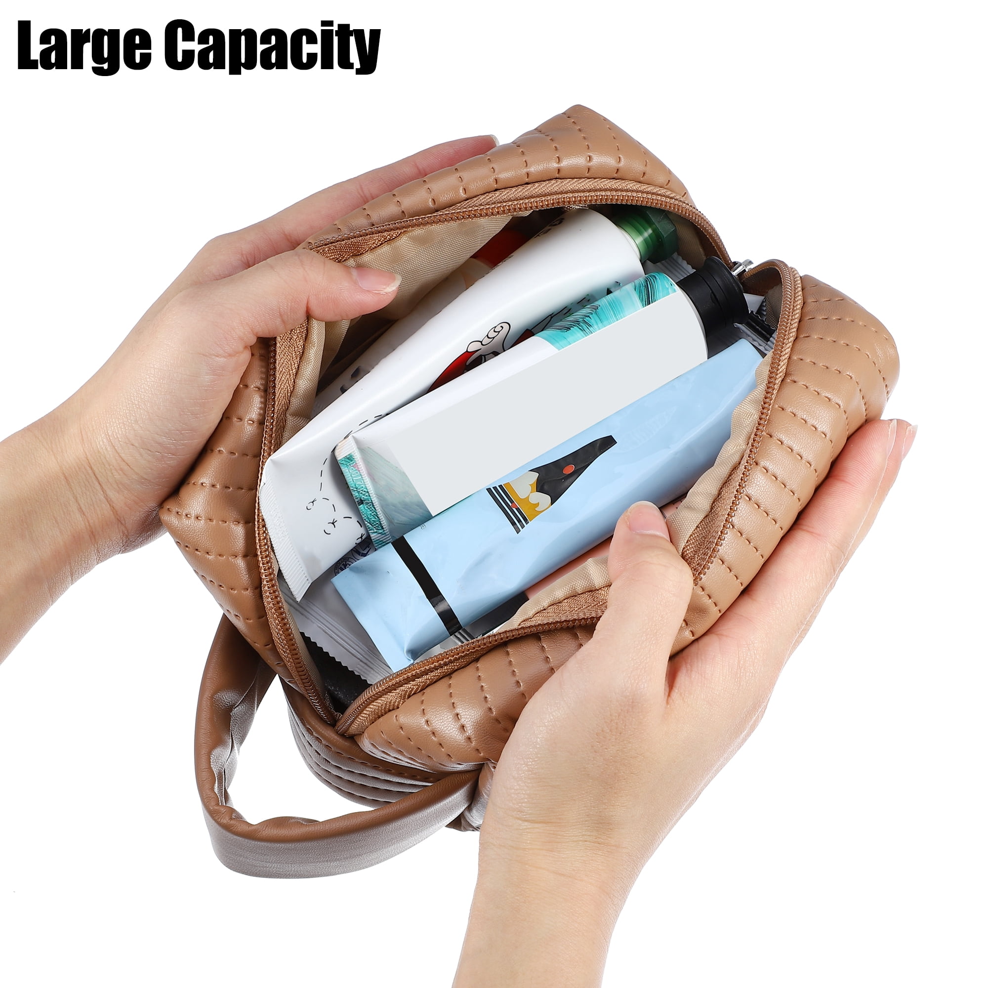 Unique Bargains Floral Makeup Bag Zipper Flower Cosmetic Pouch Brown