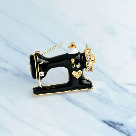 K-KED 1pc Sewing Machine Black Enamel Collar Brooch Pin Women Delicate Jewelry Arts Crafts Gift