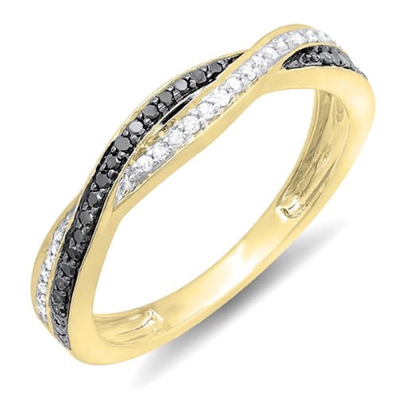 Dazzlingrock Collection 0.25 Carat (ctw) 18K Round Black & White Diamond Anniversary Wedding Band Swirl Matching Ring 1/4 CT, Rose Gold, Size 8