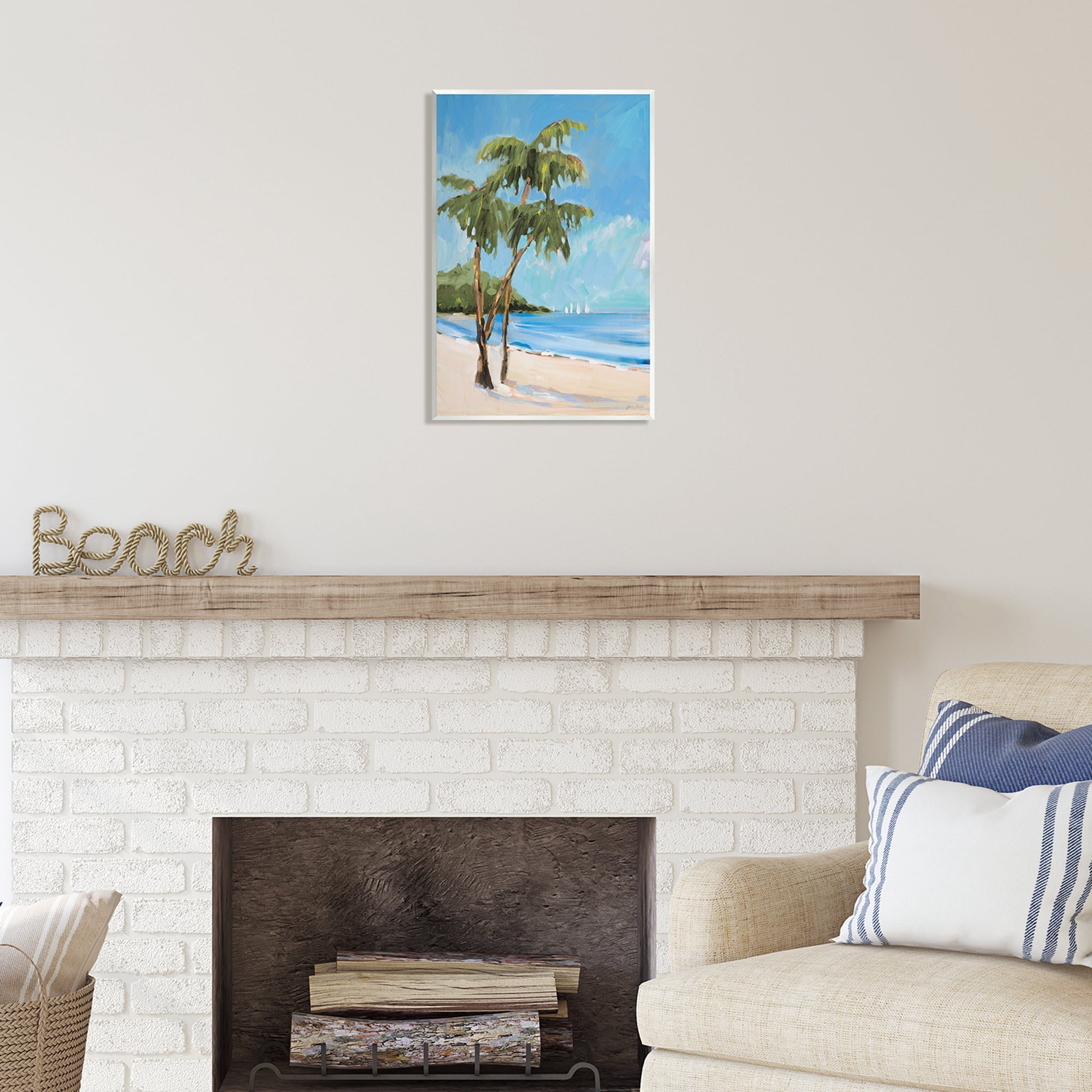Stupell Industries Palm Trees Beach Landscape Nature Painting Unframed Art Print Wall Art, 13 x 19