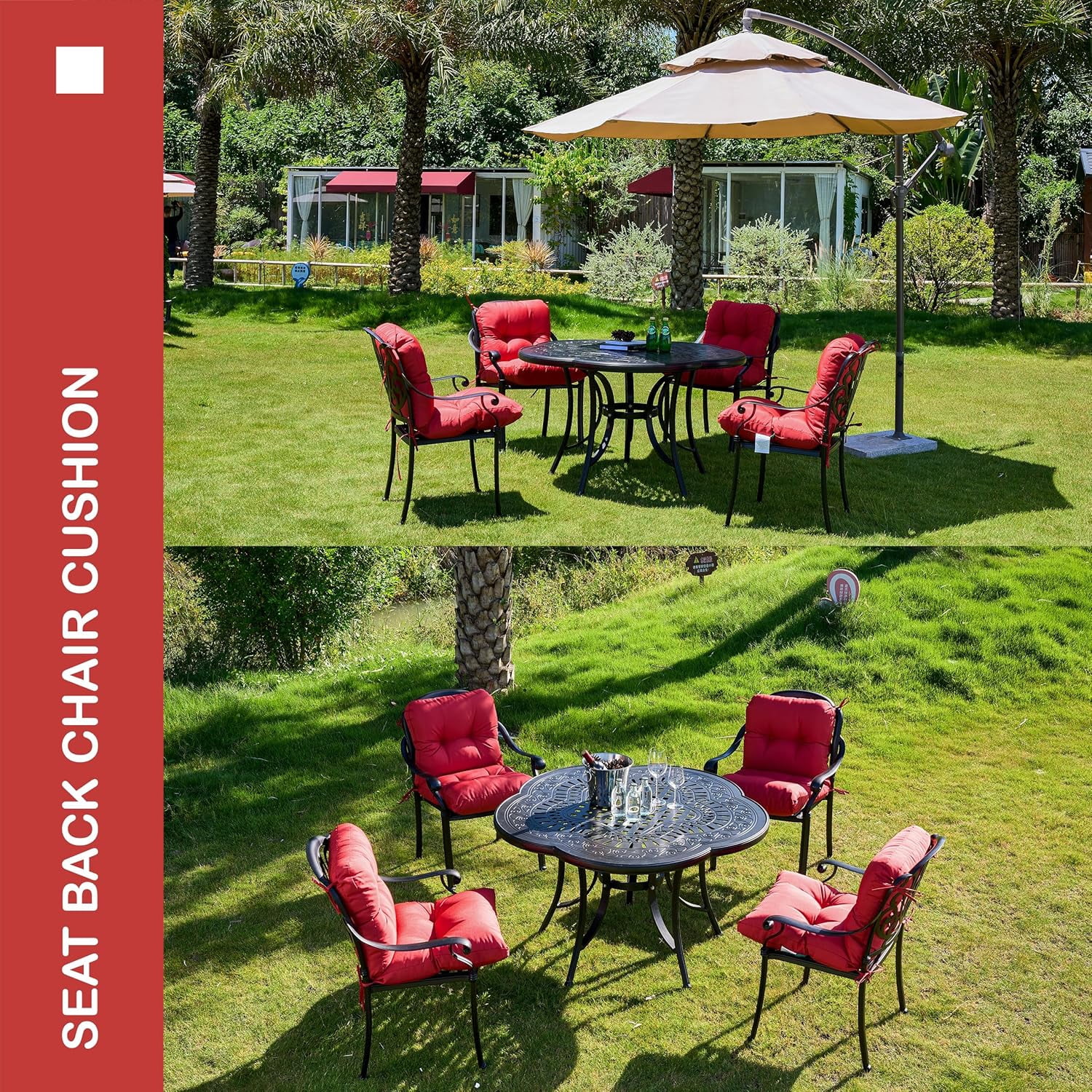 Outdoor Indoor Seat/Back Chair Tufted Cushion,All-Weather Patio Chair Cushion with Ties,for Patio Furniture,Red