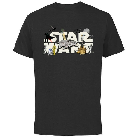 Star Wars Logo Classic Heroes Vehicles and Villains - Short Sleeve Cotton T-Shirt for Adults - Customized-Black