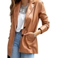 thumbnail image 4 of Genuiskids Women PU Leather Blazer Jacket Faux Leather Long Sleeve Lapel Collar Solid Autumn Spring Casual Outerwear with Pockets Vintage Streetwear, 4 of 6