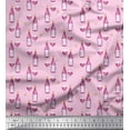 thumbnail image 1 of Soimoi Pink Cotton Poplin Fabric Bottle & Wine Glass Bar Decor Fabric Printed Yard 42 Inch Wide, 1 of 3