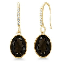 Gem Stone King 10.00 Cttw Smokey Quartz Dangle Earrings for Women | 18K Yellow Gold Plated Silver | Gemstone Birthstone | Oval 14X10MM