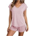 thumbnail image 4 of Women Striped Pajama Set Built in Bra Short Sleeve Top with Shorts Sleepwear Pjs 2 Piece Lounge Sets, 4 of 6
