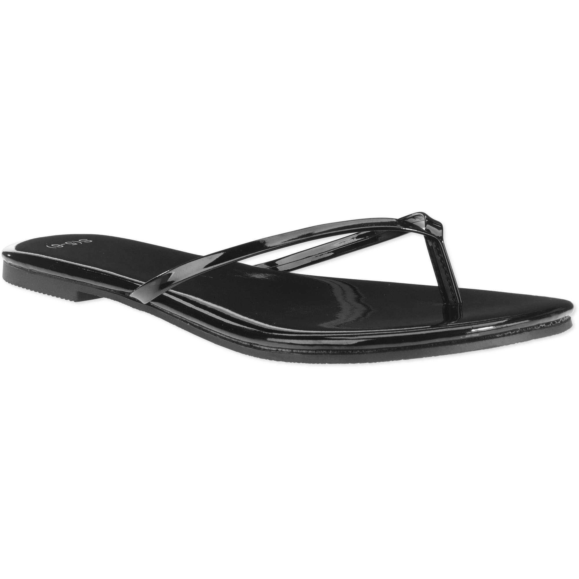 black plastic flip flops